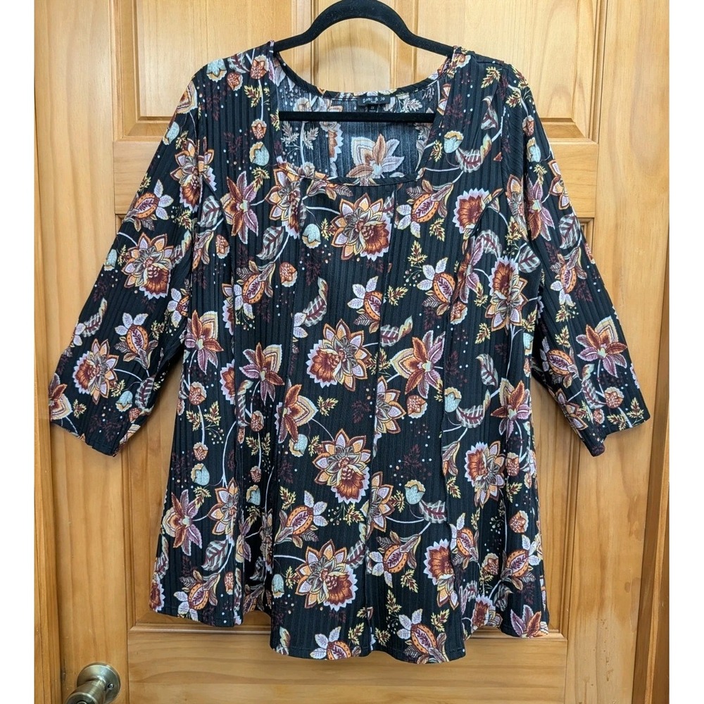 Sami & Jo 2X Top Paneled Sections 3/4 Sleeves Stretchy Workwear Tunic Blouse